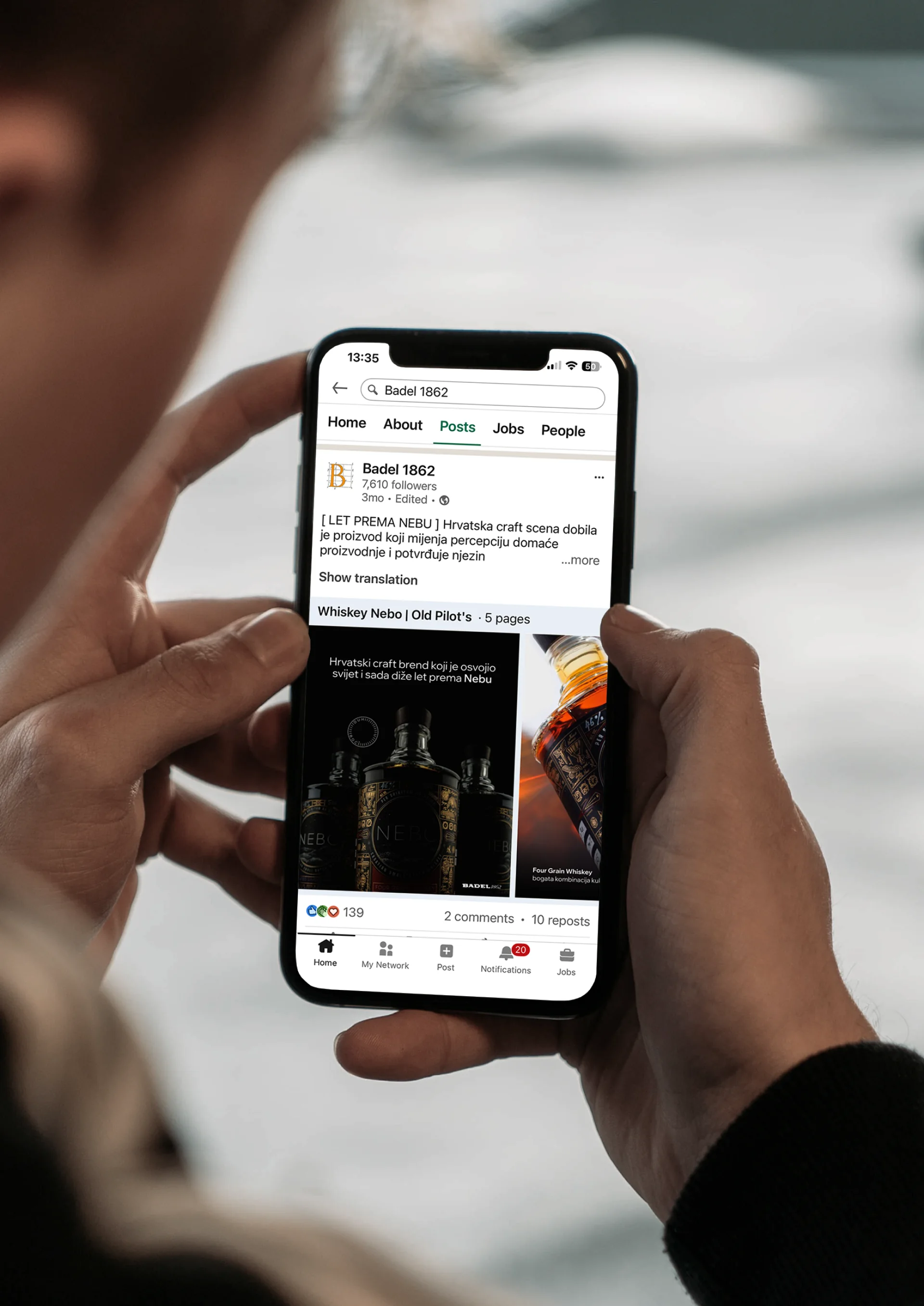 Badel 1862 LinkedIn campaign on mobile
