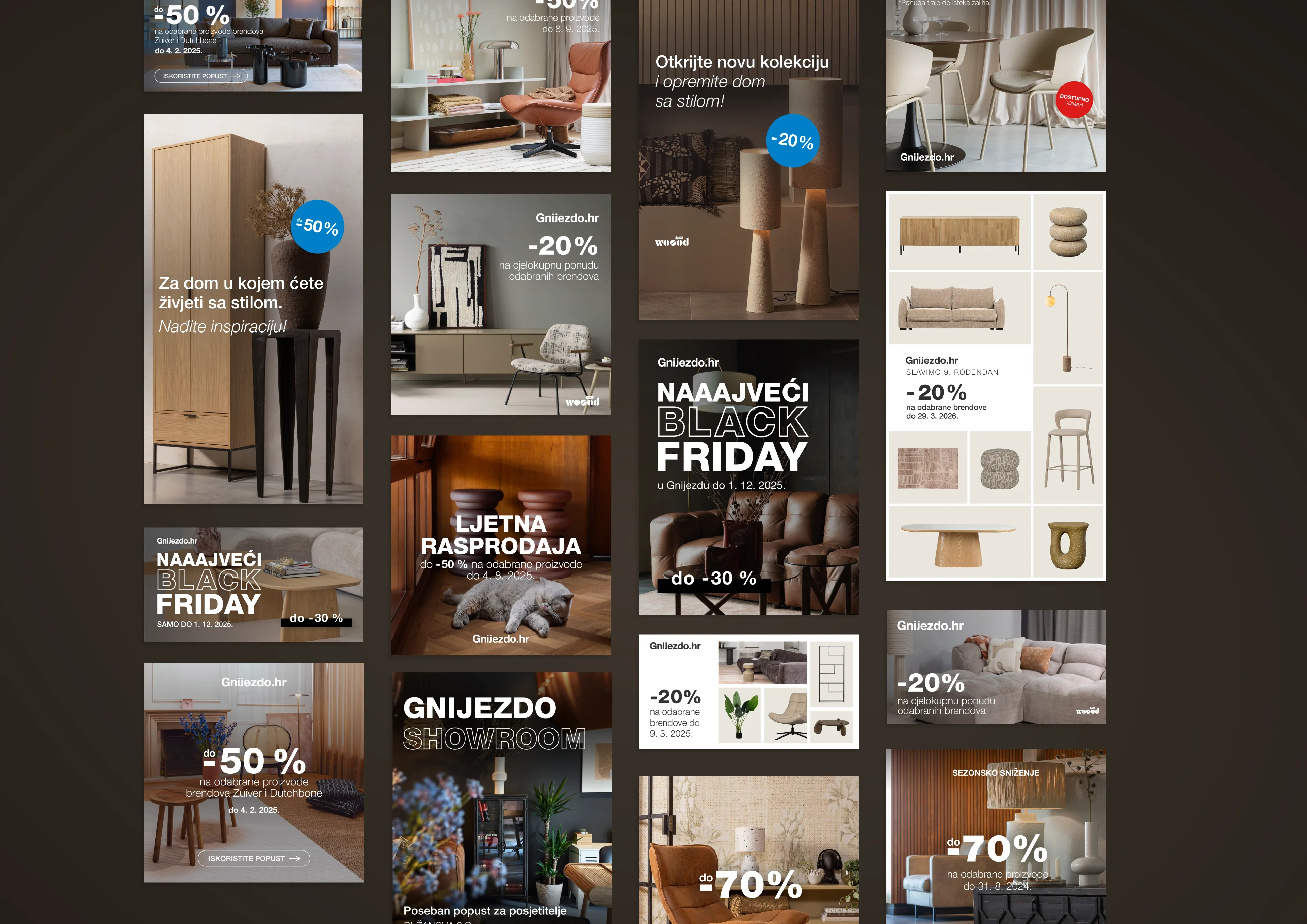 Collection of Gnijezdo furniture campaign visuals