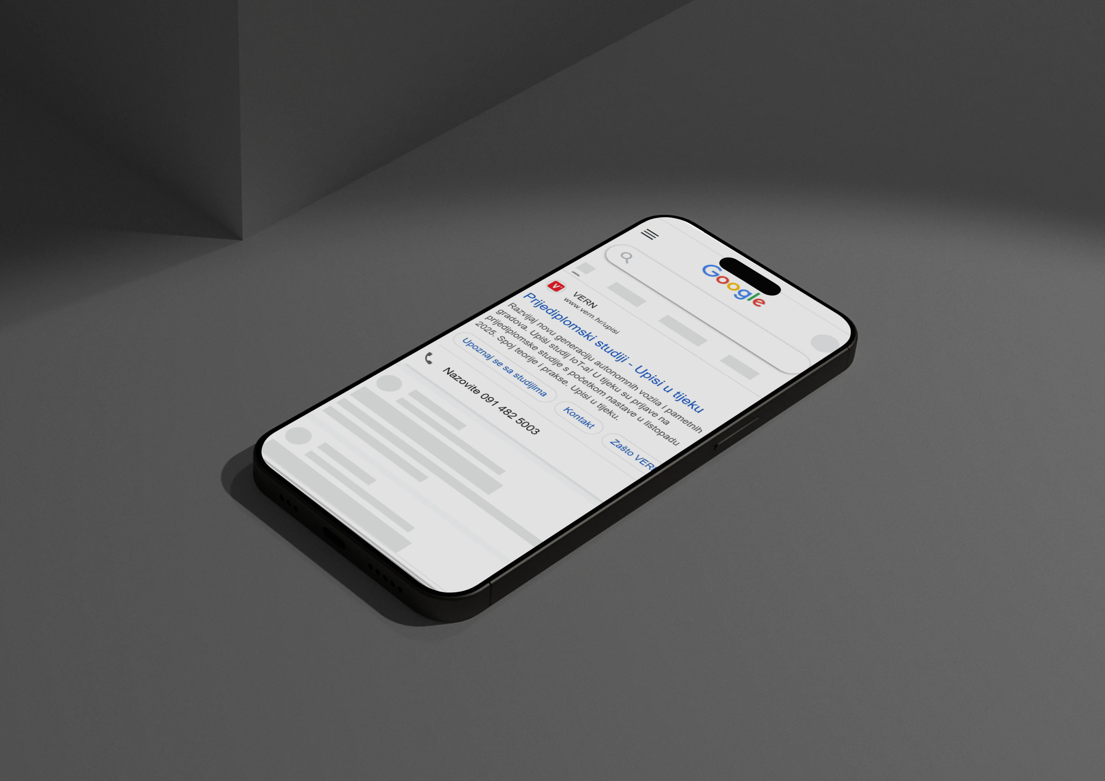 VERN university search advertisement shown in a phone mockup